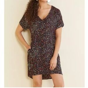 ALLISON JOY Womens Size S New Marlee Shift Dress Black Multi Dot Short Sleeve